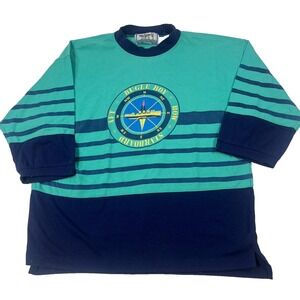 Vintage Bugle Boy‎ Shirt Mens Medium Striped 3/4 Sleeve Rugby Nautical Boat 80s